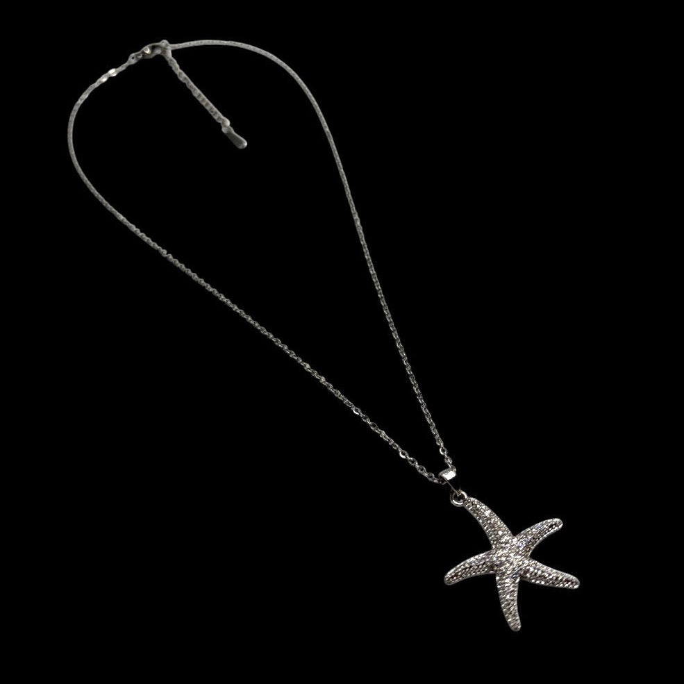Silver Crystallized Starfish Necklace