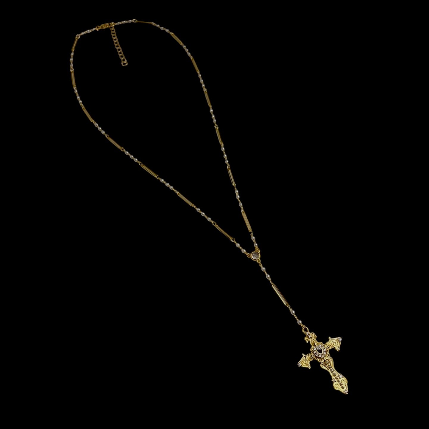Heart Fleur de Lis Pearl Link Rosary