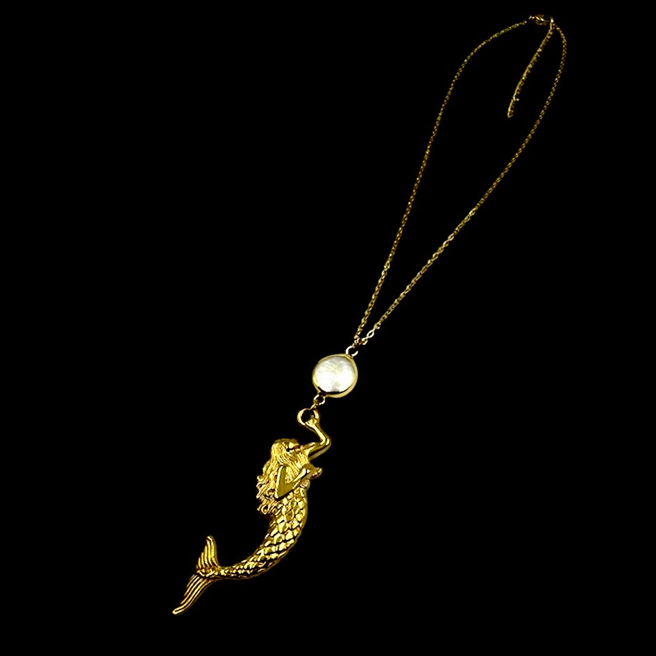 Siren Hanging From Freshwater Pearl Necklace