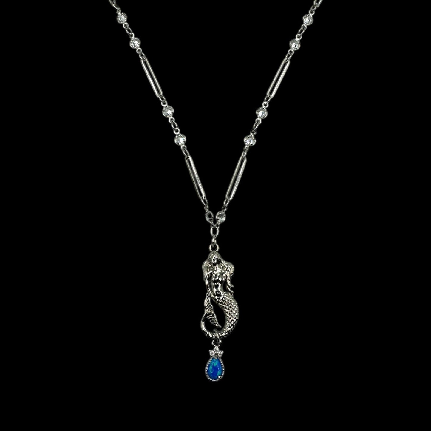 Silver Siren Opal Droplet Crystal Necklace