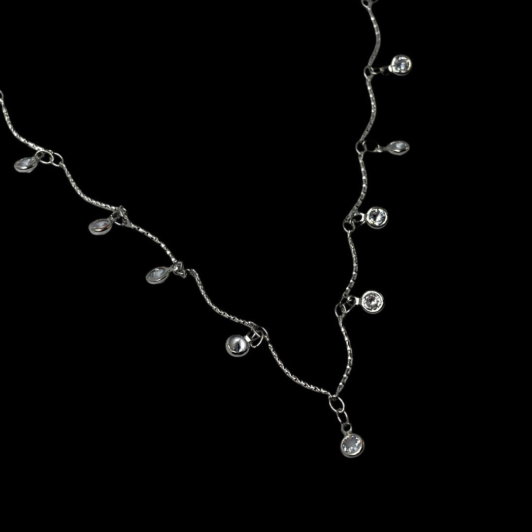 Silver Ocean Wave Diamond Droplet Choker
