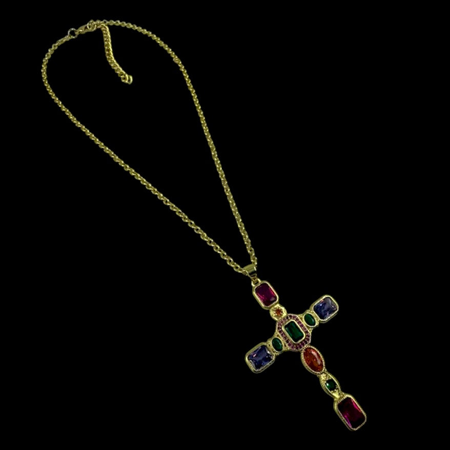 Colorful Baguette Cross Necklace