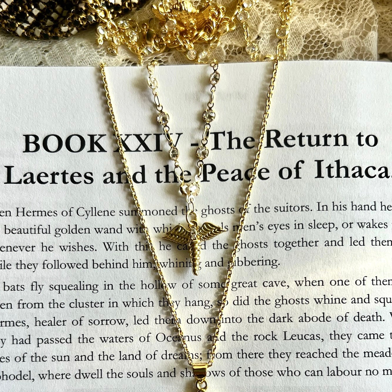 Mini Hermes Caduceus Crystal Necklace