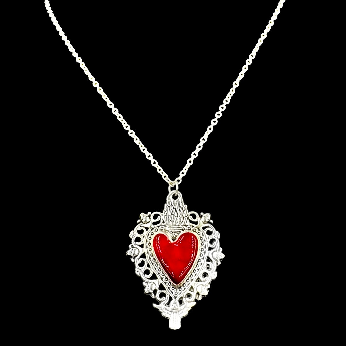 Silver Vampiric Sacred Heart Necklace