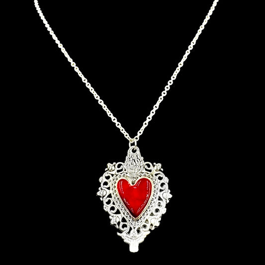 Silver Vampiric Sacred Heart Necklace