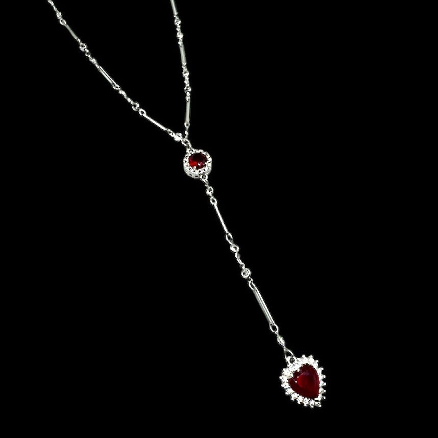 Silver Red Diamond Heart Crystal Rosary