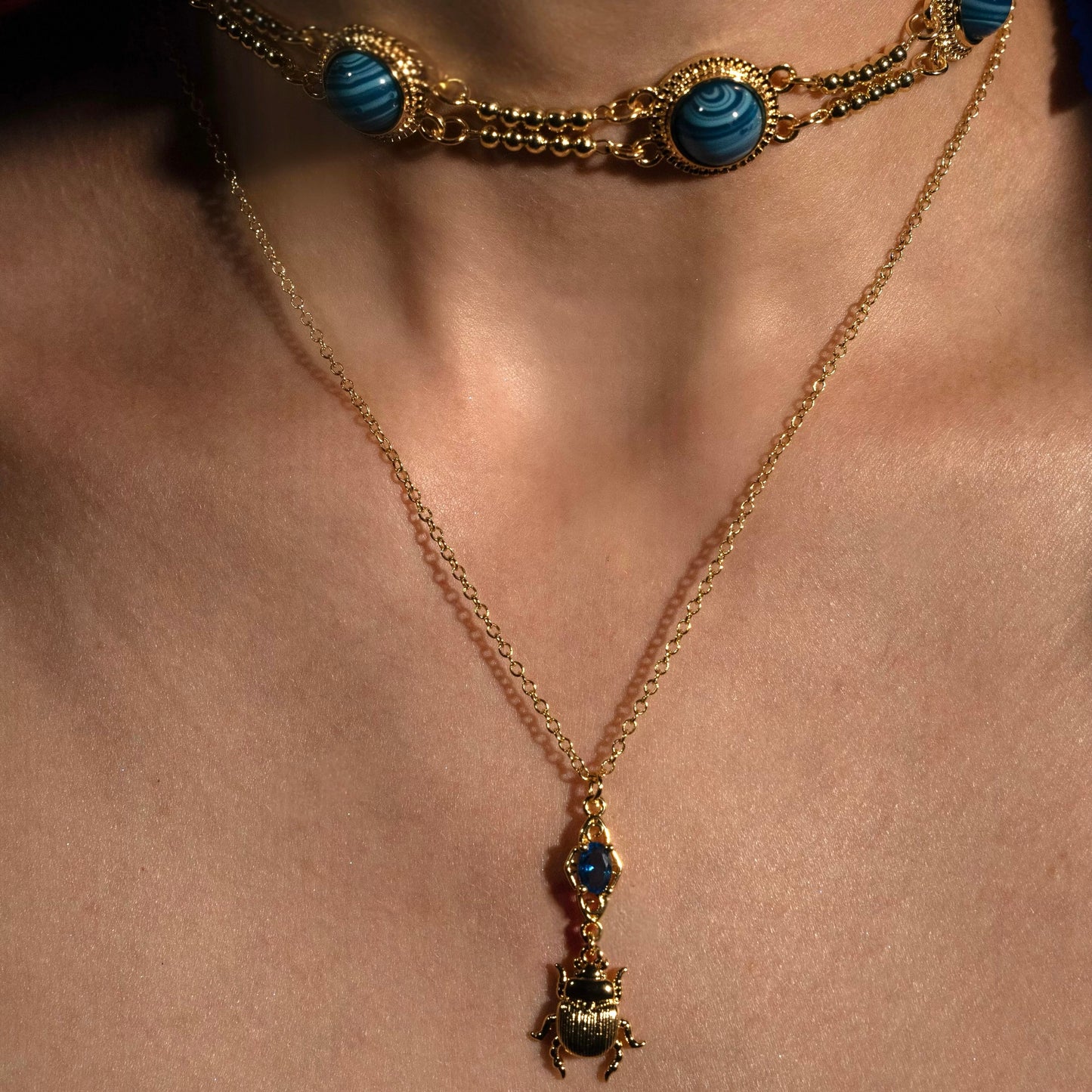 Elizabeth’s Blue Stone Scarab Necklace