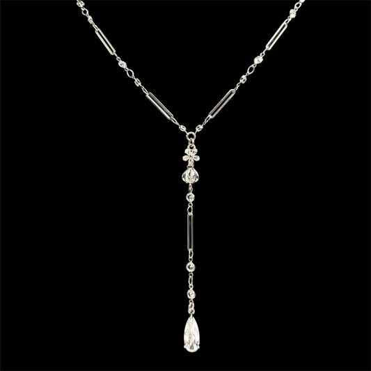 Silver Floral Diamond Link Droplet Rosary