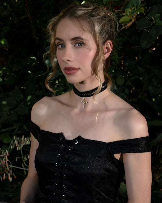 Ornate Cross Black Choker