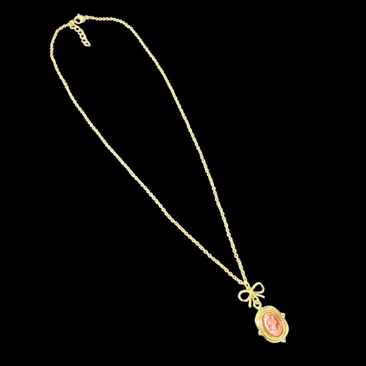 Dainty Pink Cameo Bow Necklace