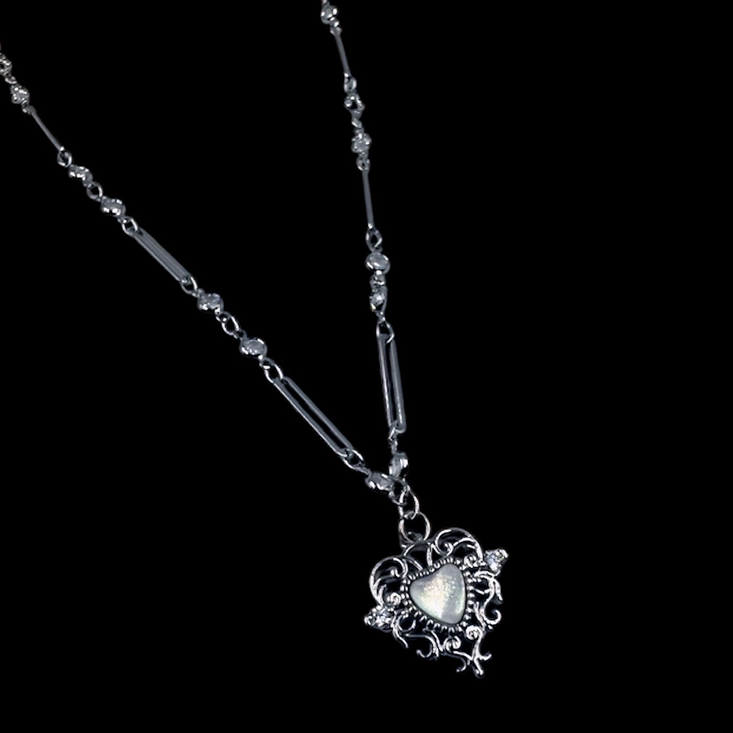 Silver Nymphs Enchanted Heart Crystal Necklace