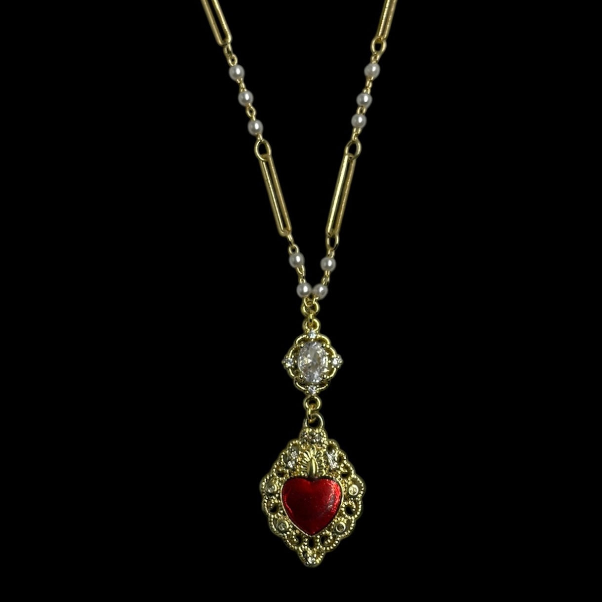 Queen of Hearts Pearl Link Necklace