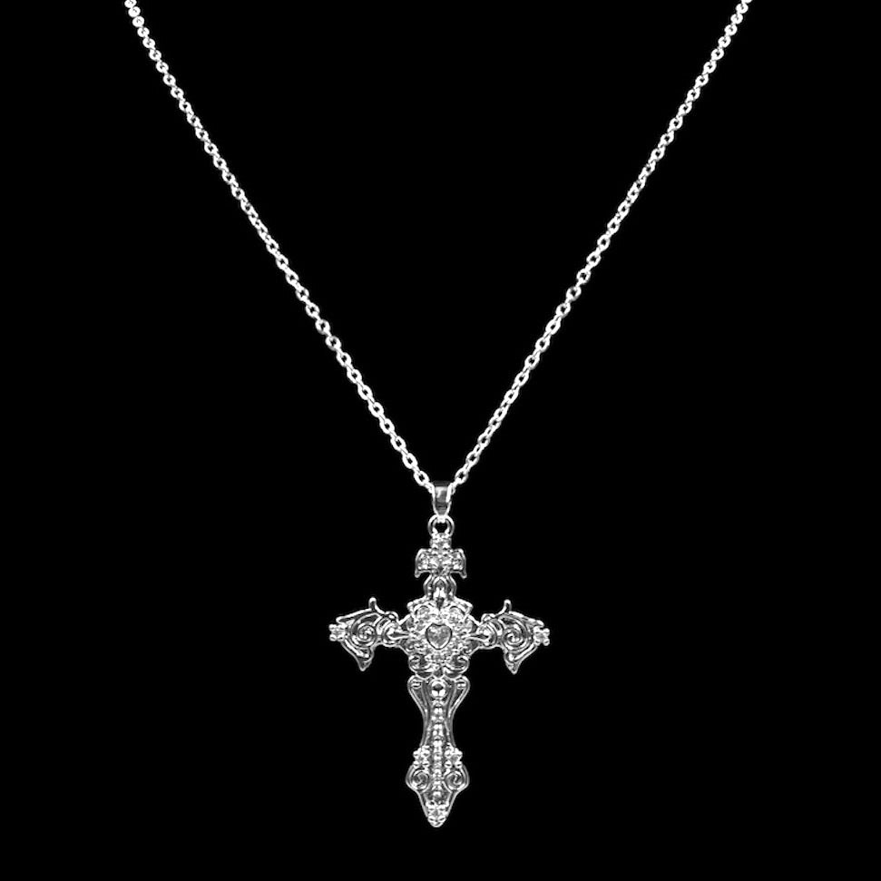 Icy Silver Fleur de Lis Cross