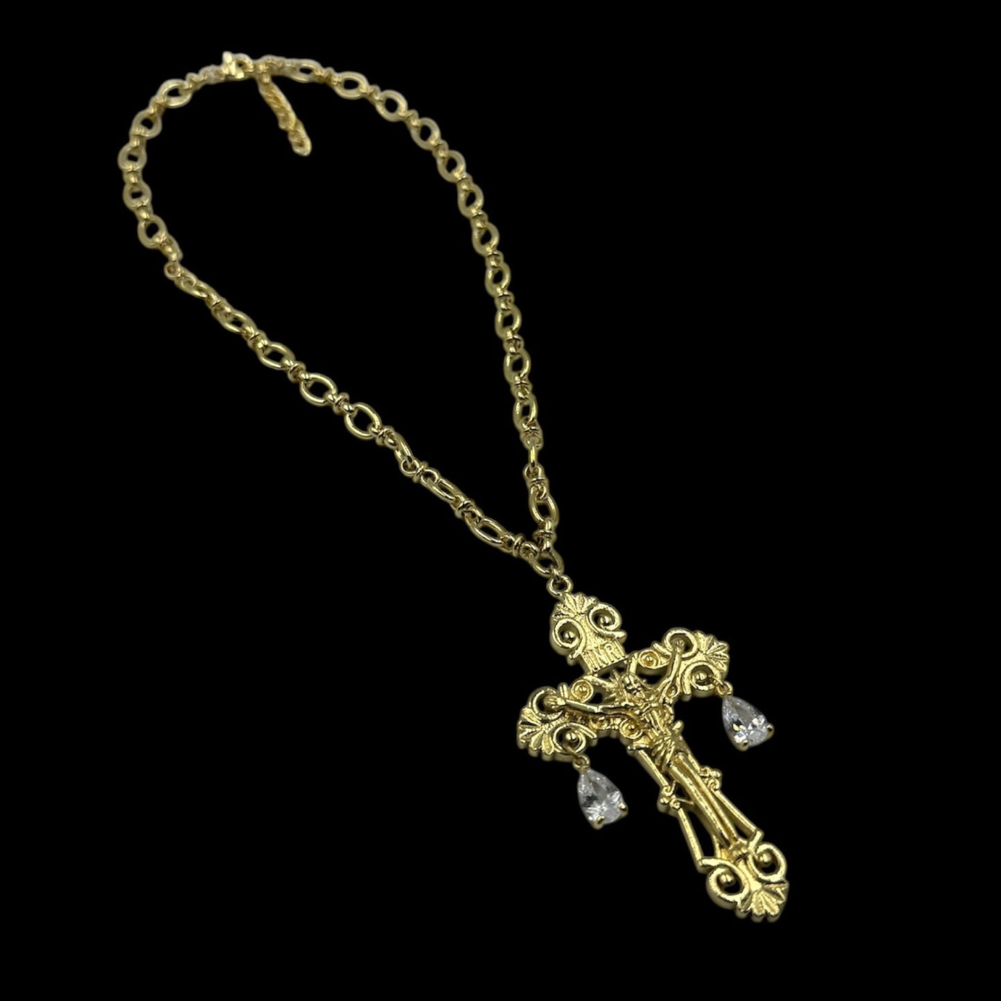 Crystal Droplet Crucifix Necklace
