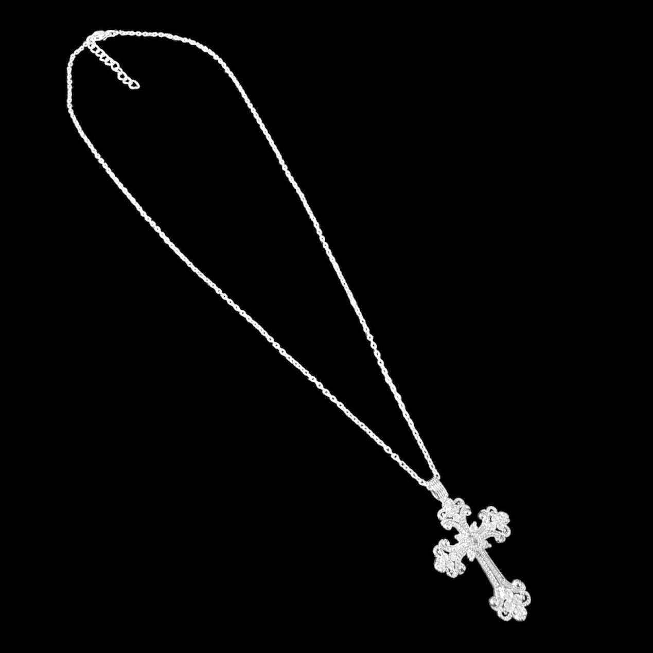 Ornate Silver Chunky Cross Necklace