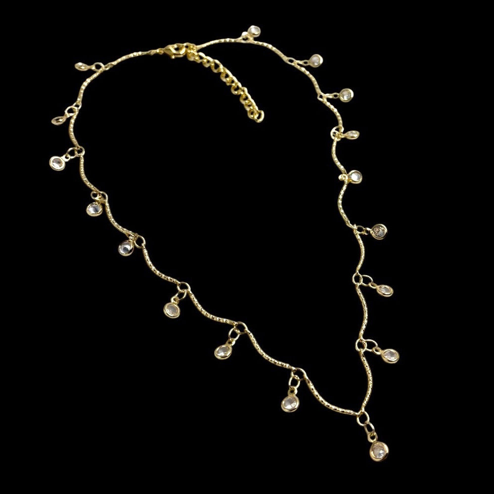 Gold Ocean Wave Diamond Droplet Choker