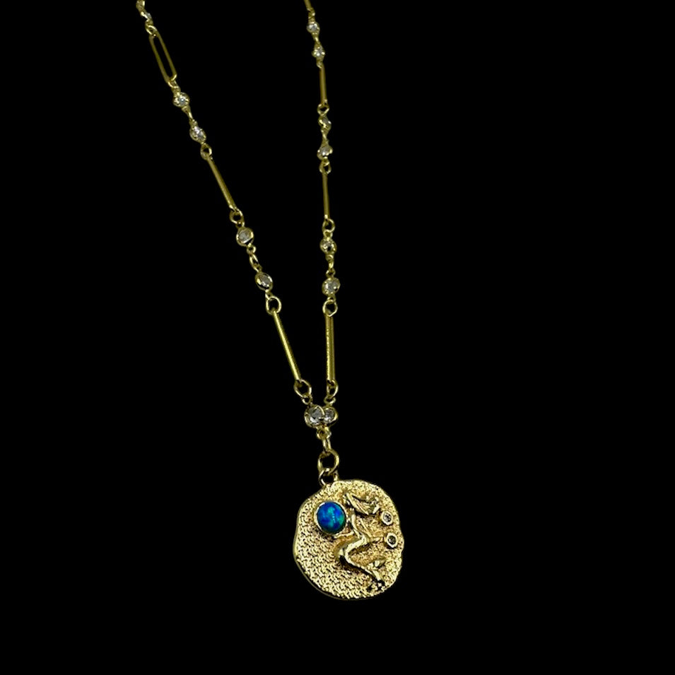 Siren Opal Coin Crystal Necklace