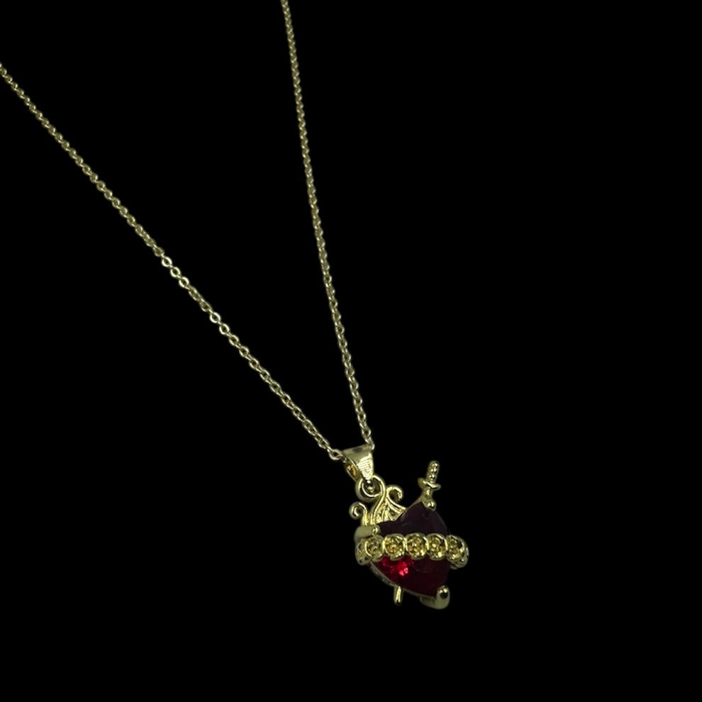 Pierced Gold Red Heart Necklace