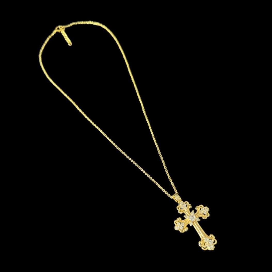 Ornate Gold Chunky Cross Necklace