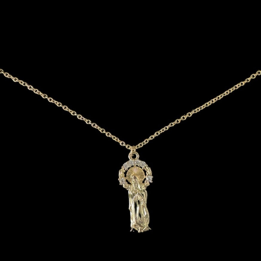 Virgin Mary Diamond Halo Necklace