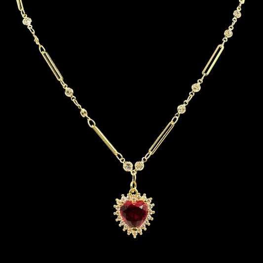 Gold Diamond Heart Crystal Chain Necklace