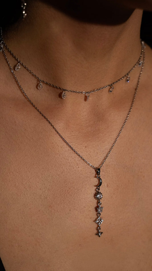 Silver Crystal Drops Choker