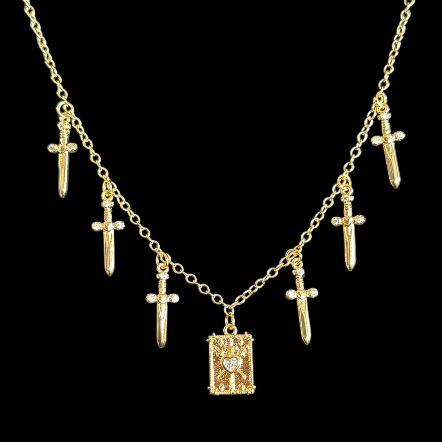 Gold Mini Three Swords Tarot Charm Necklace