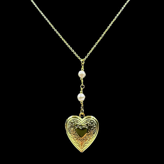 Double Pearl Locket Necklace