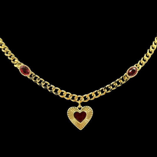 Ruby Red Heart Gem Chain Necklace