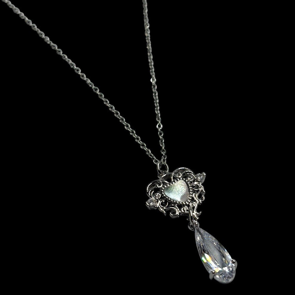 Silver Enchanted Heart Droplet Necklace