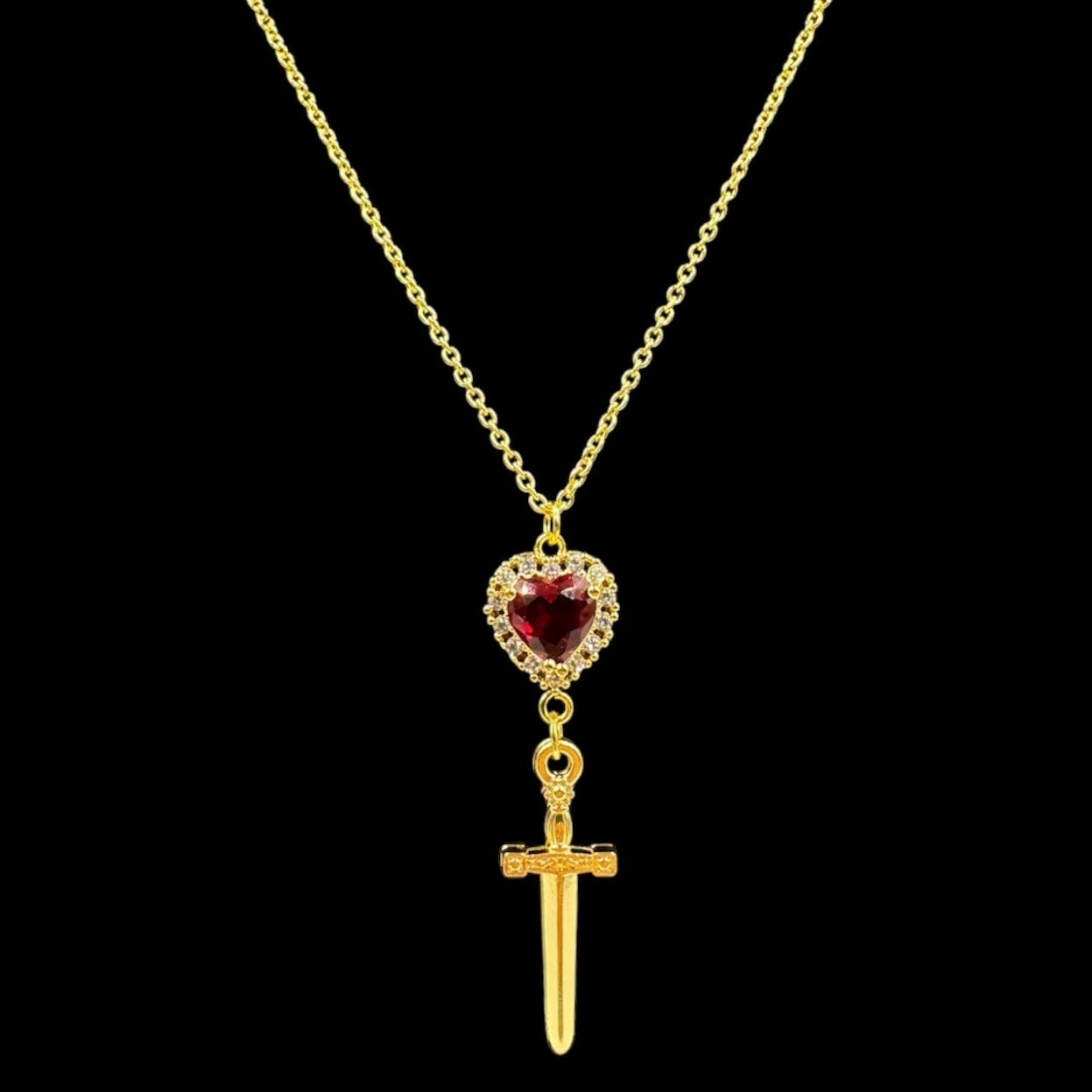 Gold Heart Dagger Necklace