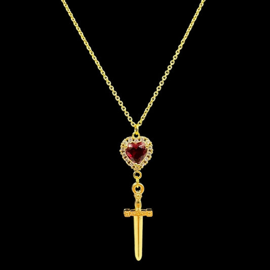 Gold Heart Dagger Necklace