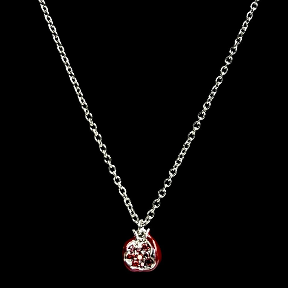Mini Silver Red Pomegranate Necklace