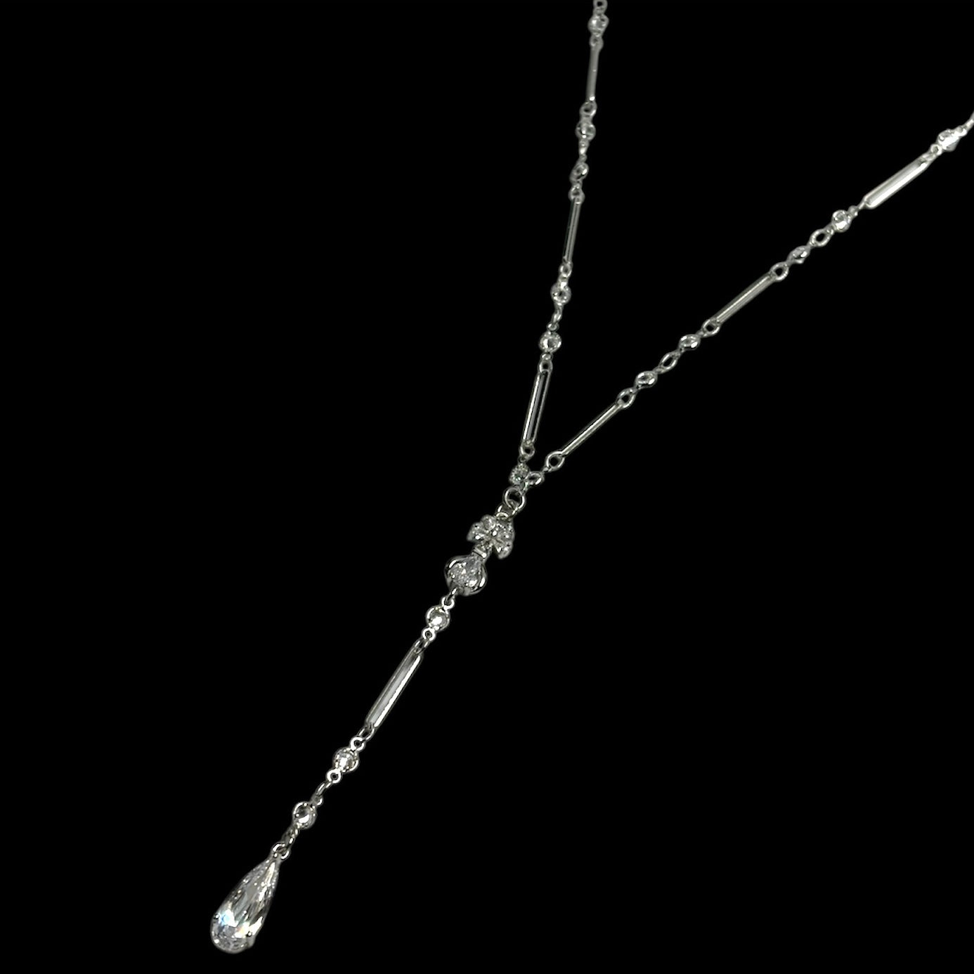 Silver Floral Diamond Link Droplet Rosary