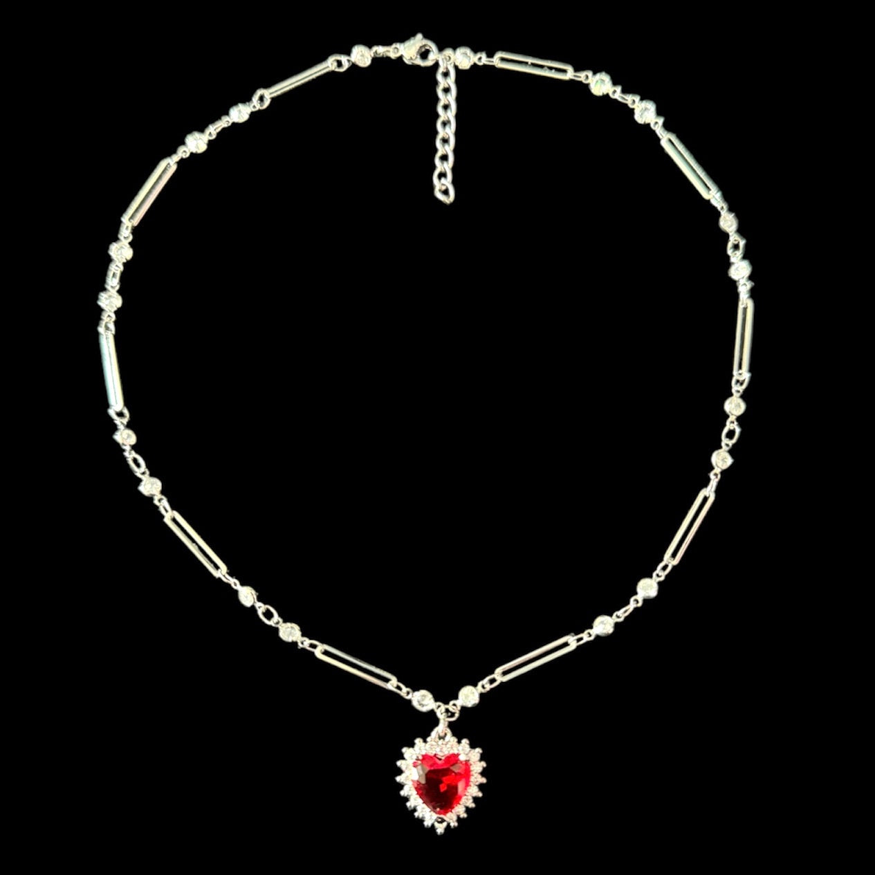 Silver Diamond Heart Crystal Necklace