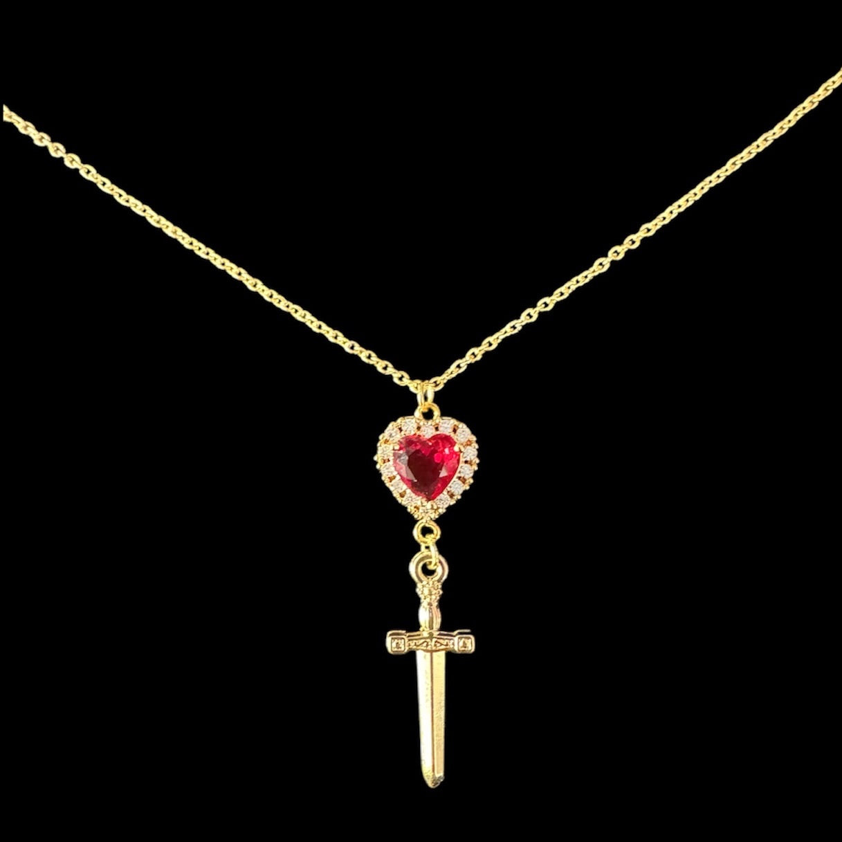 Gold Heart Dagger Necklace