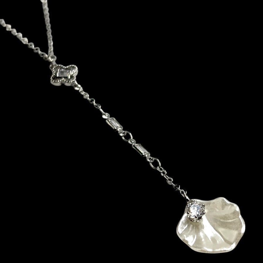Silver Pearly Petal Lariat