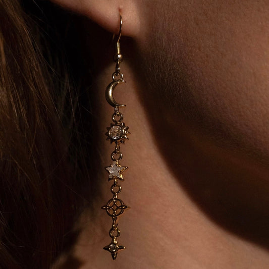 Gold Crescent Moon Drop Earrings