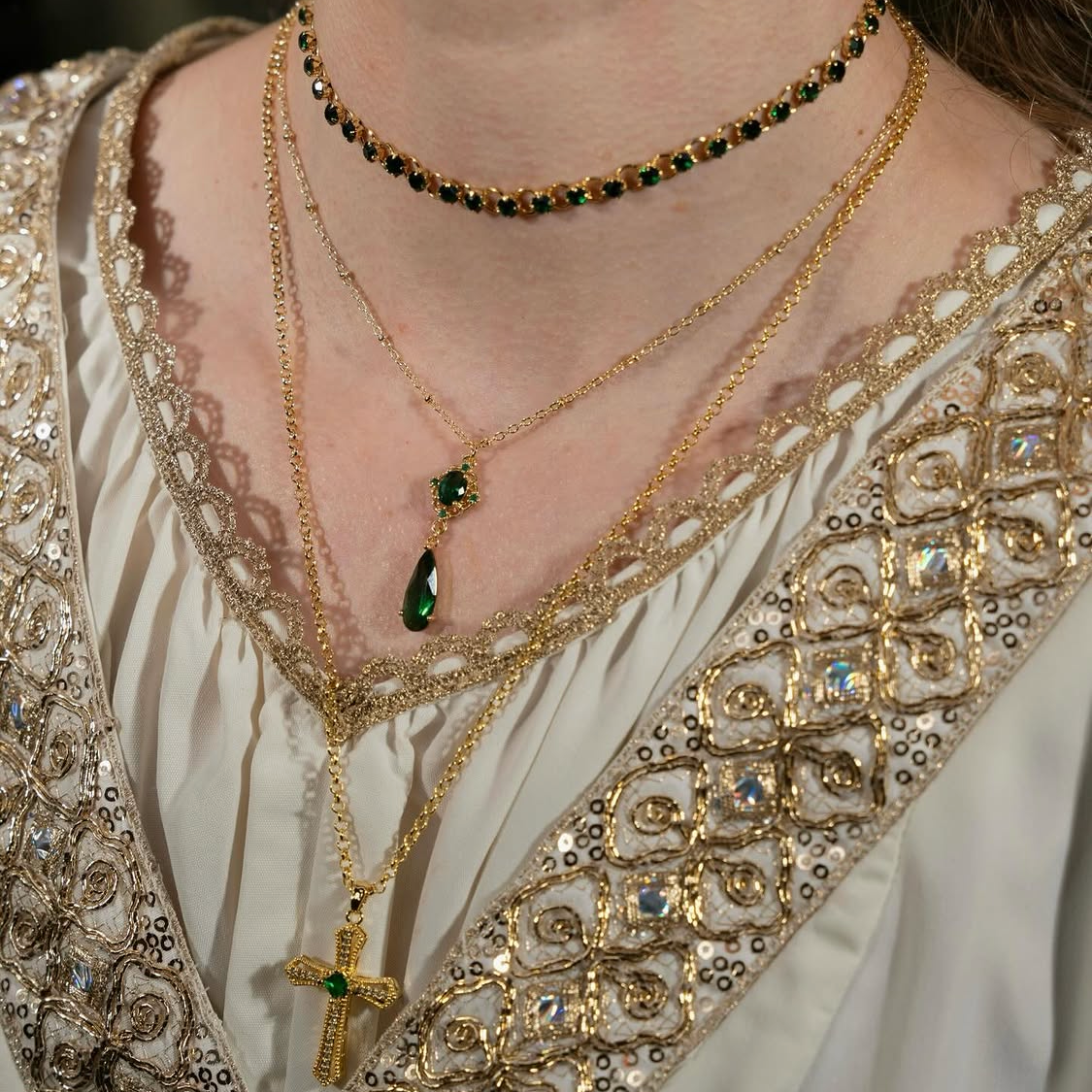 Emerald Droplet Crystal Gemstone Necklace
