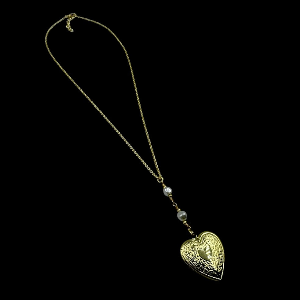 Double Pearl Locket Necklace