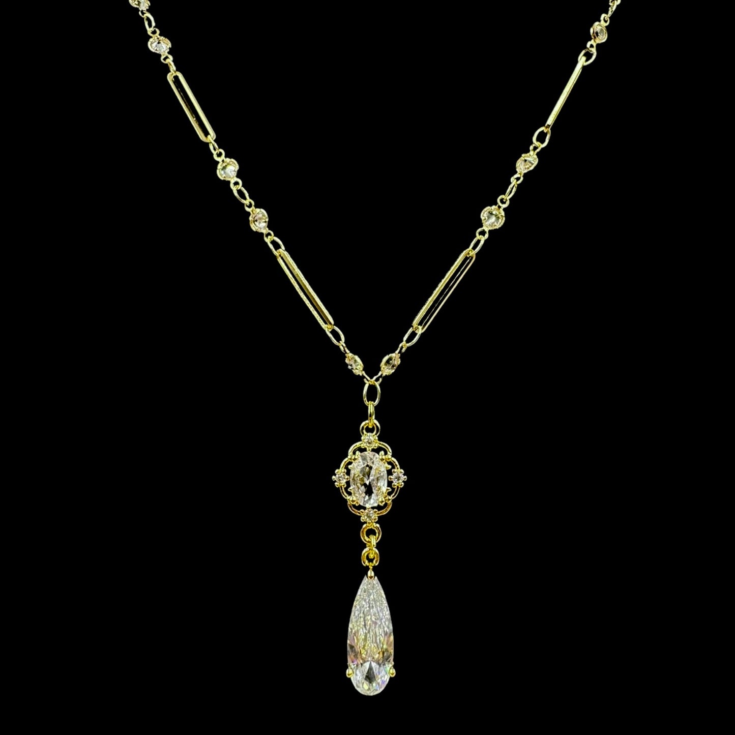 Diamond Droplet Crystal Chain Necklace