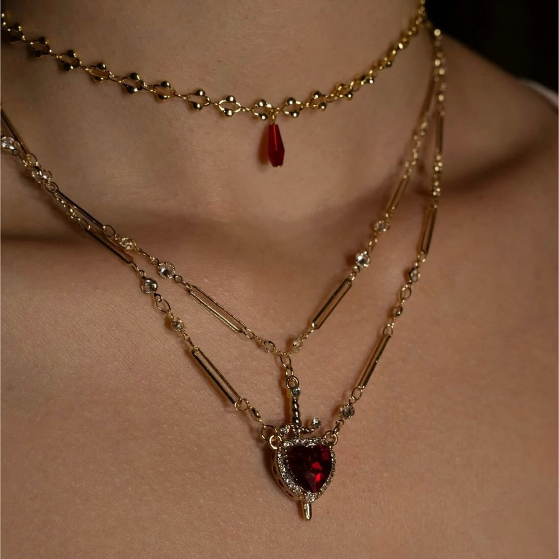Gold Sword Crystal Chain Necklace