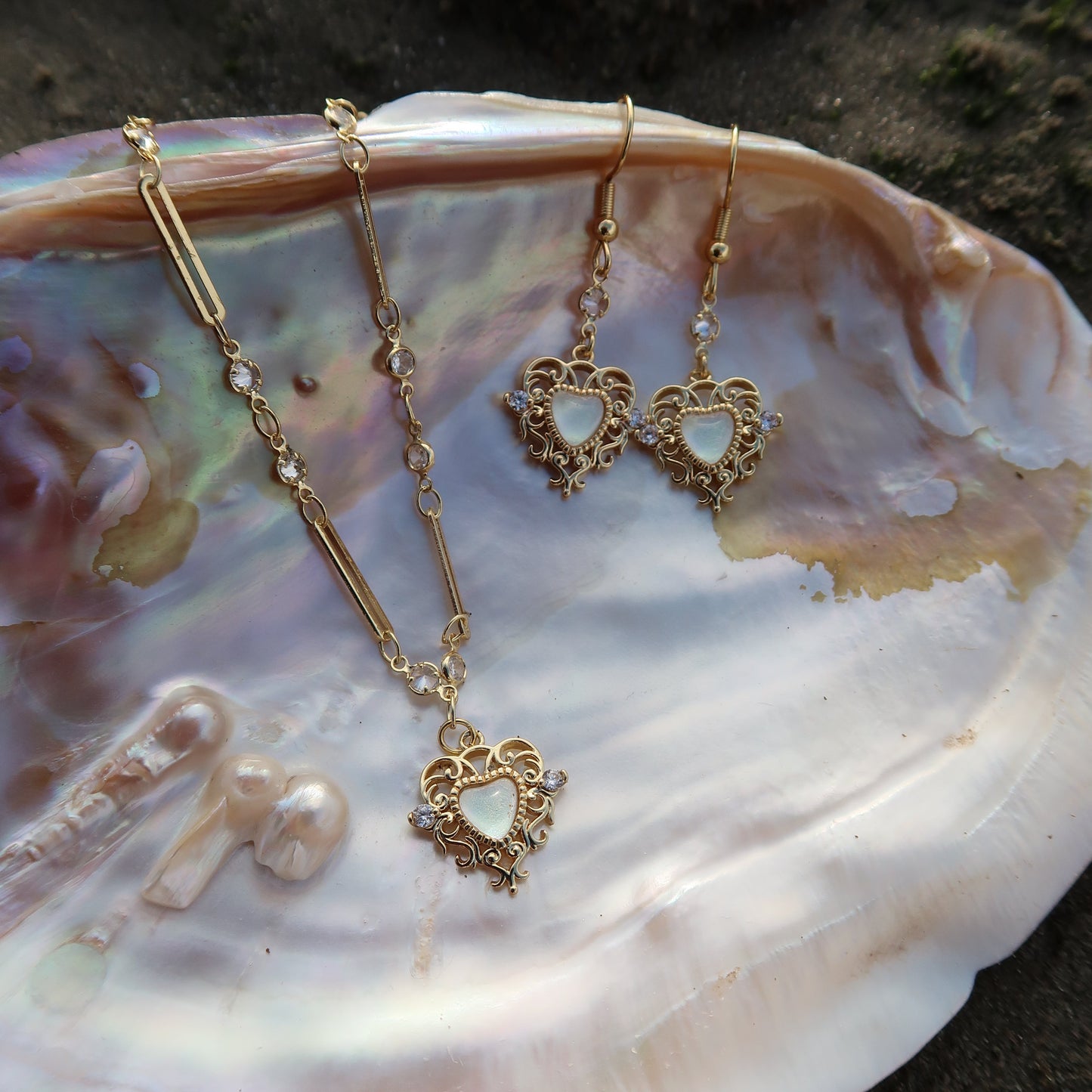 Gold Nymphs Enchanted Heart Crystal Necklace