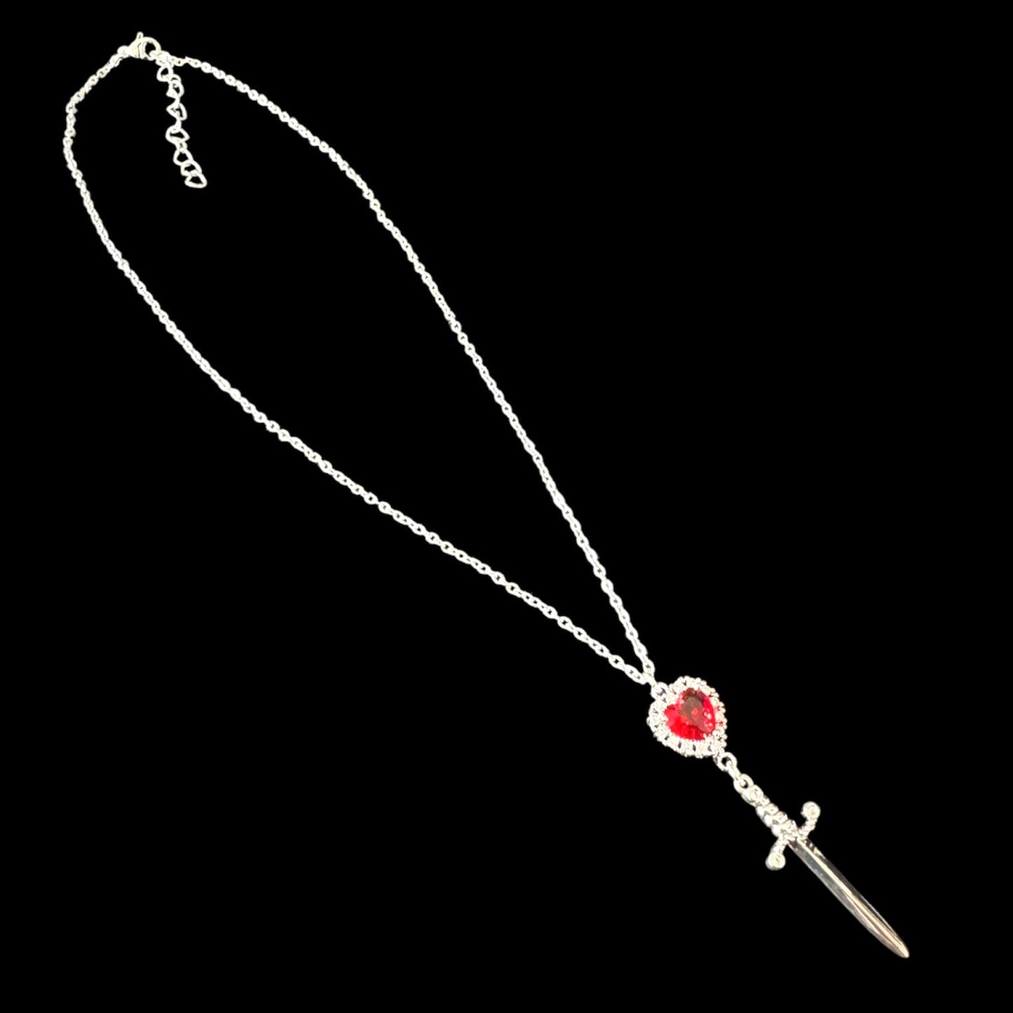 Silver Heart Dagger Necklace
