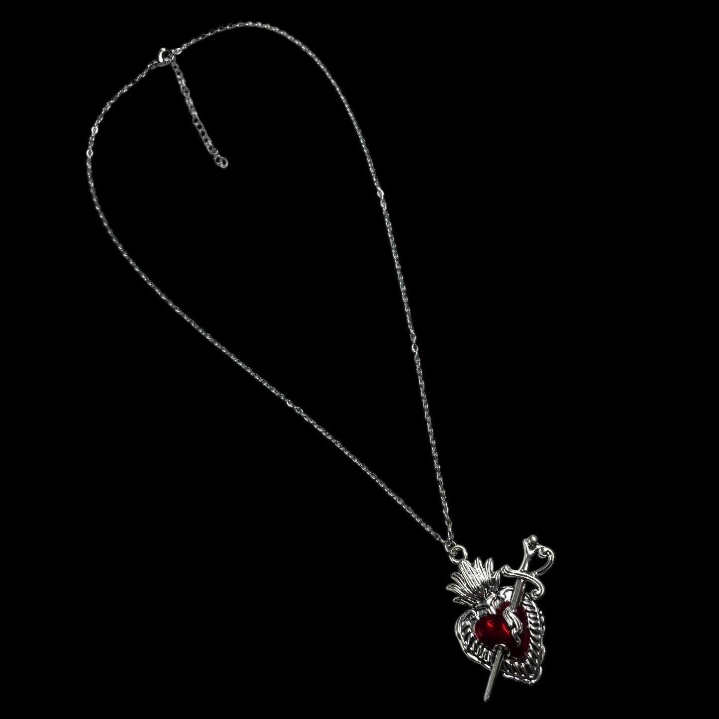 Chunky Red Pierced Heart Necklace