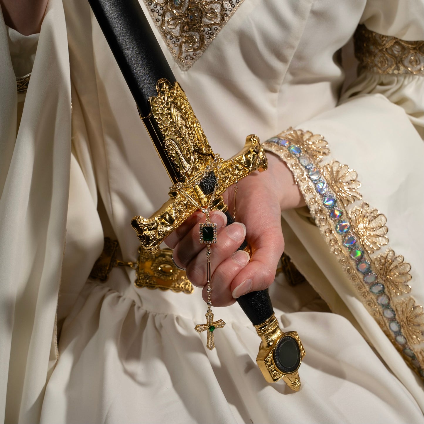 Emerald Crystal Rhombus Cross Rosary