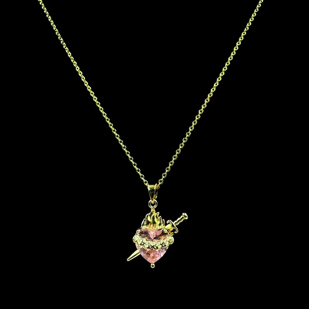 Pierced Gold Pink Heart Necklace