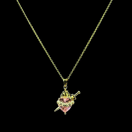 Pierced Gold Pink Heart Necklace
