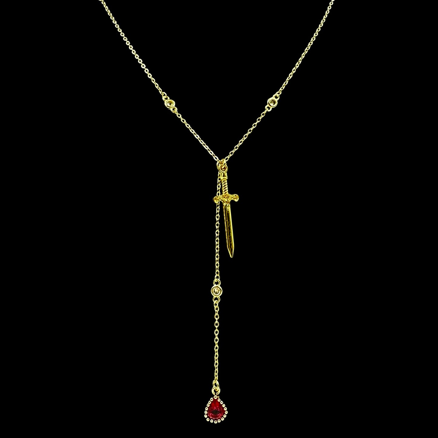 Gold Sword Blood Drop Necklace
