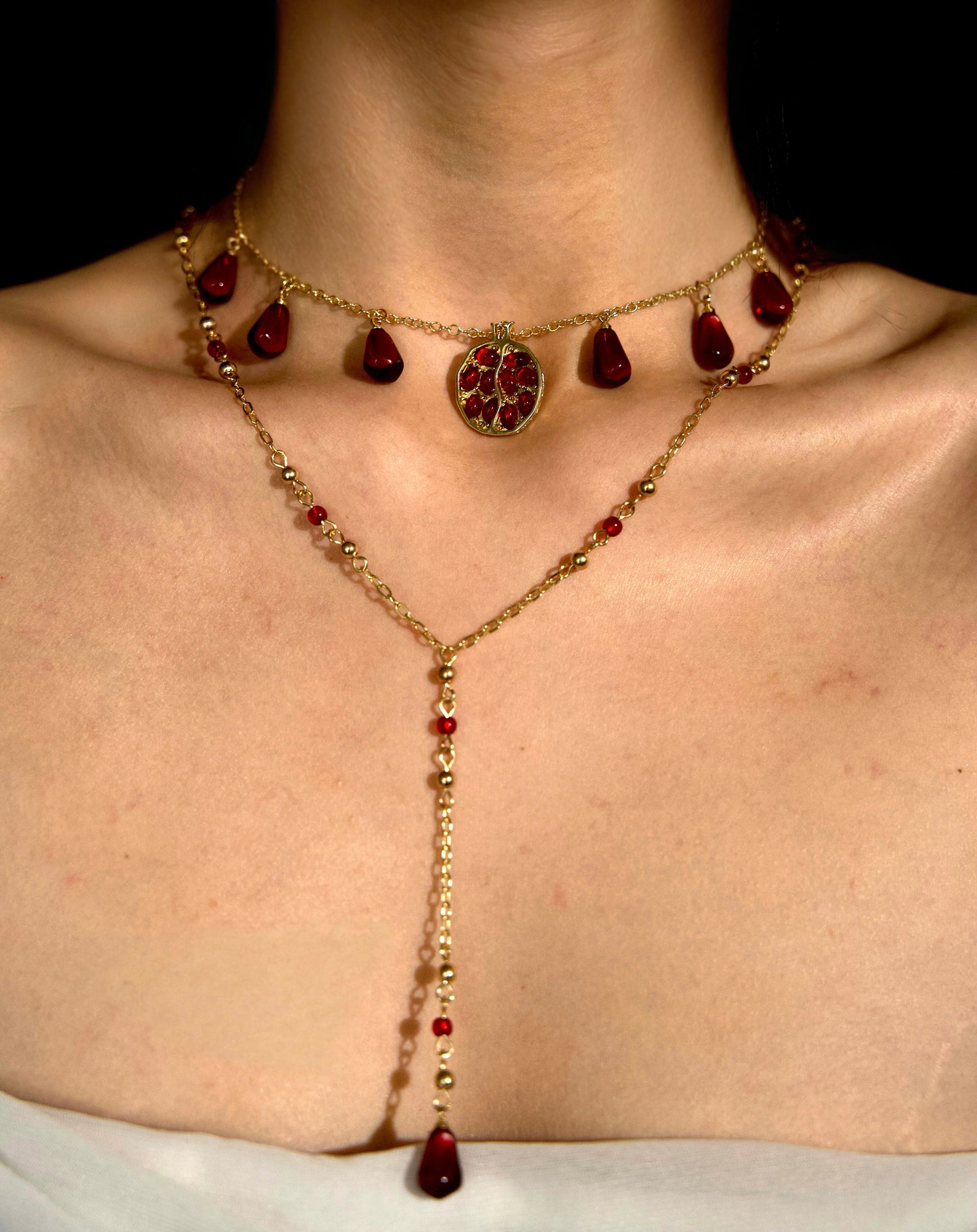 Persephone's Pomegranate & Seeds Charm Necklace